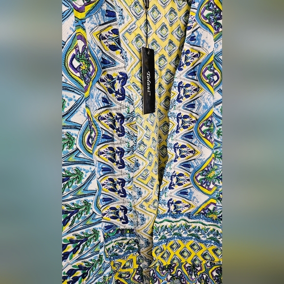 Tolani Collection Kimono Topper Blue Yellow Boho Ruffle Bell Sleeve Size Small - Picture 7 of 13
